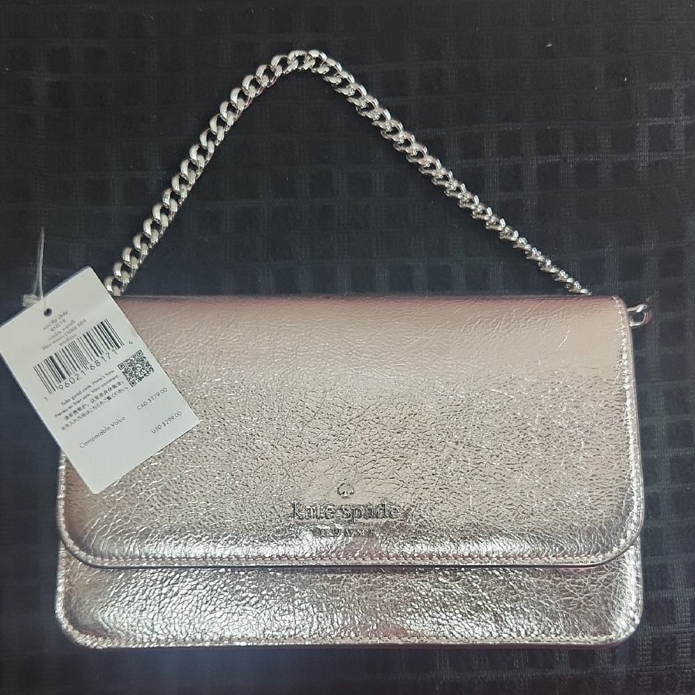 Kate Spade Metallic Silver Clutch with Chain